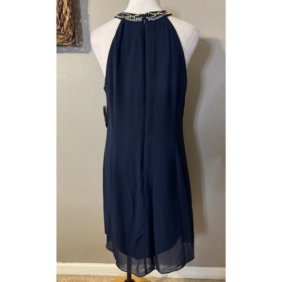 SLNY Evenings 14 Dress Blue Crystal Crew Neck Wedding Cruise Party Event NEW - Picture 13 of 13
